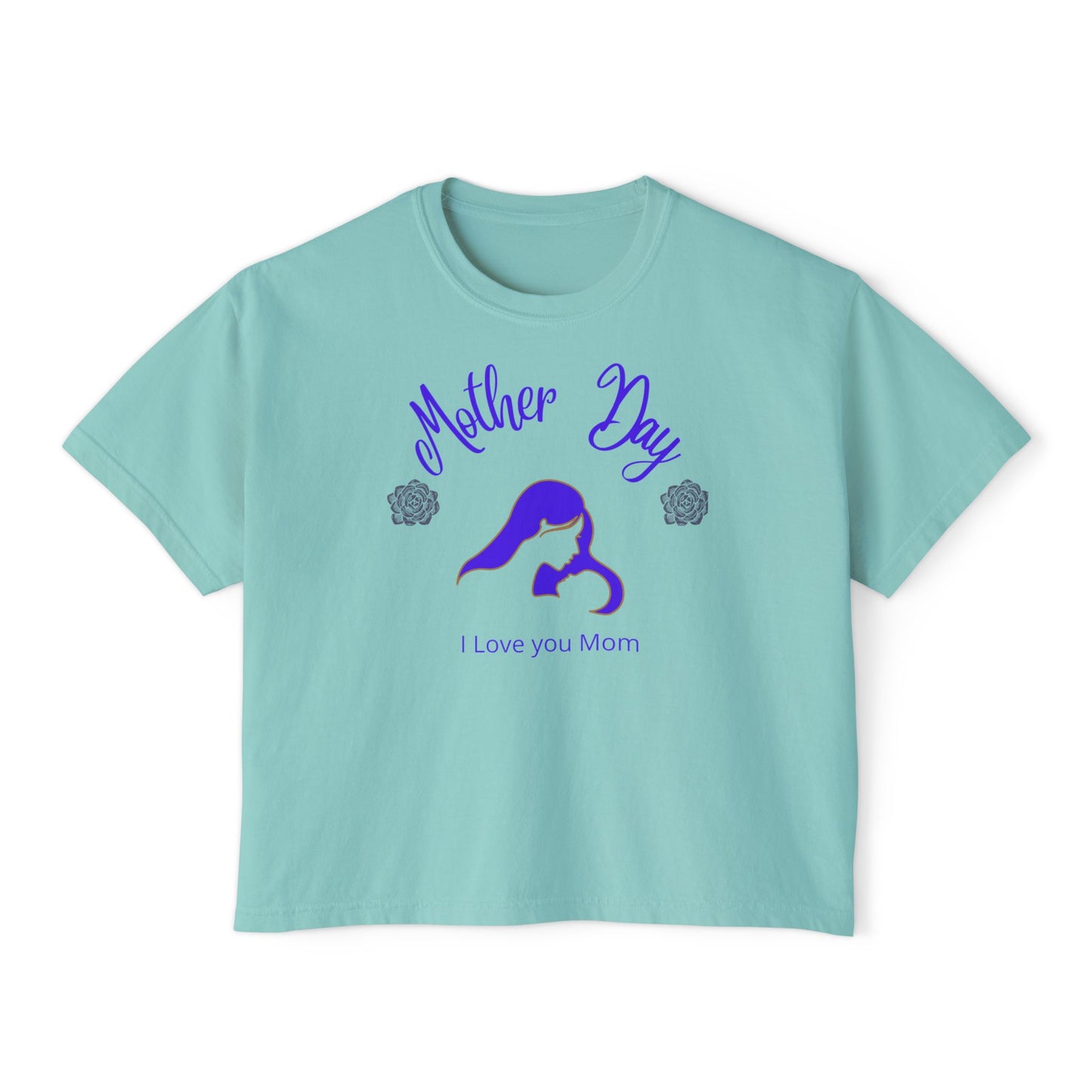Chalky Mint crop tee with Mother Day I Love You Mom design silhouette gift for mom soft aesthetic casual shir