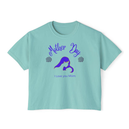 Chalky Mint crop tee with Mother Day I Love You Mom design silhouette gift for mom soft aesthetic casual shir