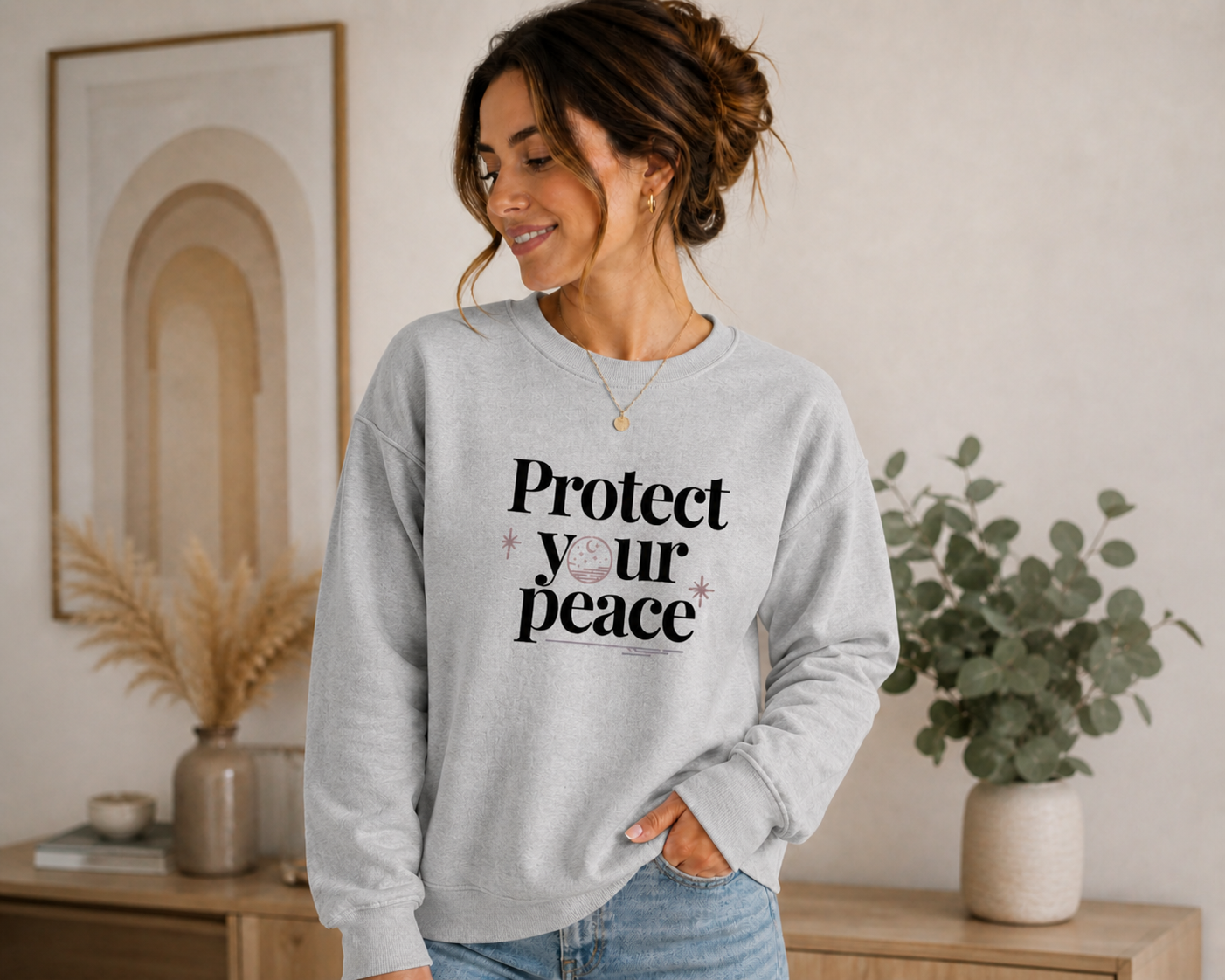 Protect Your Peace Crewneck Sweatshirt — Minimal Self-Care Graphic Sweatshirt