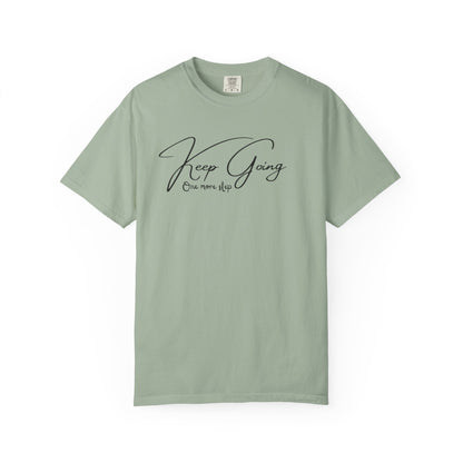 Ivory Comfort Colors t-shirt with Keep Going One More Step script quote, motivational gift for runners and gym lovers