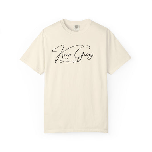 bay Comfort Colors t-shirt with Keep Going One More Step script quote, motivational gift for runners and gym lovers