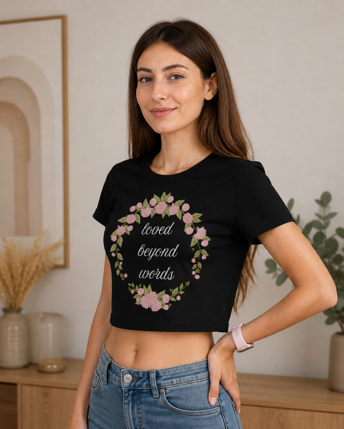 Floral loved beyond words crop tee black mothers day gift shirt