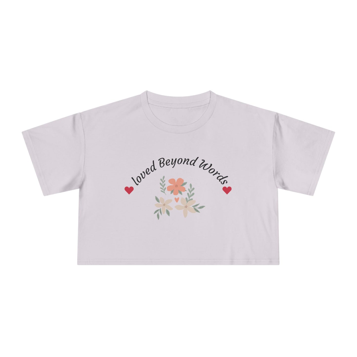 orchid floral crop tee with Loved Beyond Words design perfect Mother's Day gift soft aesthetic casual outfit