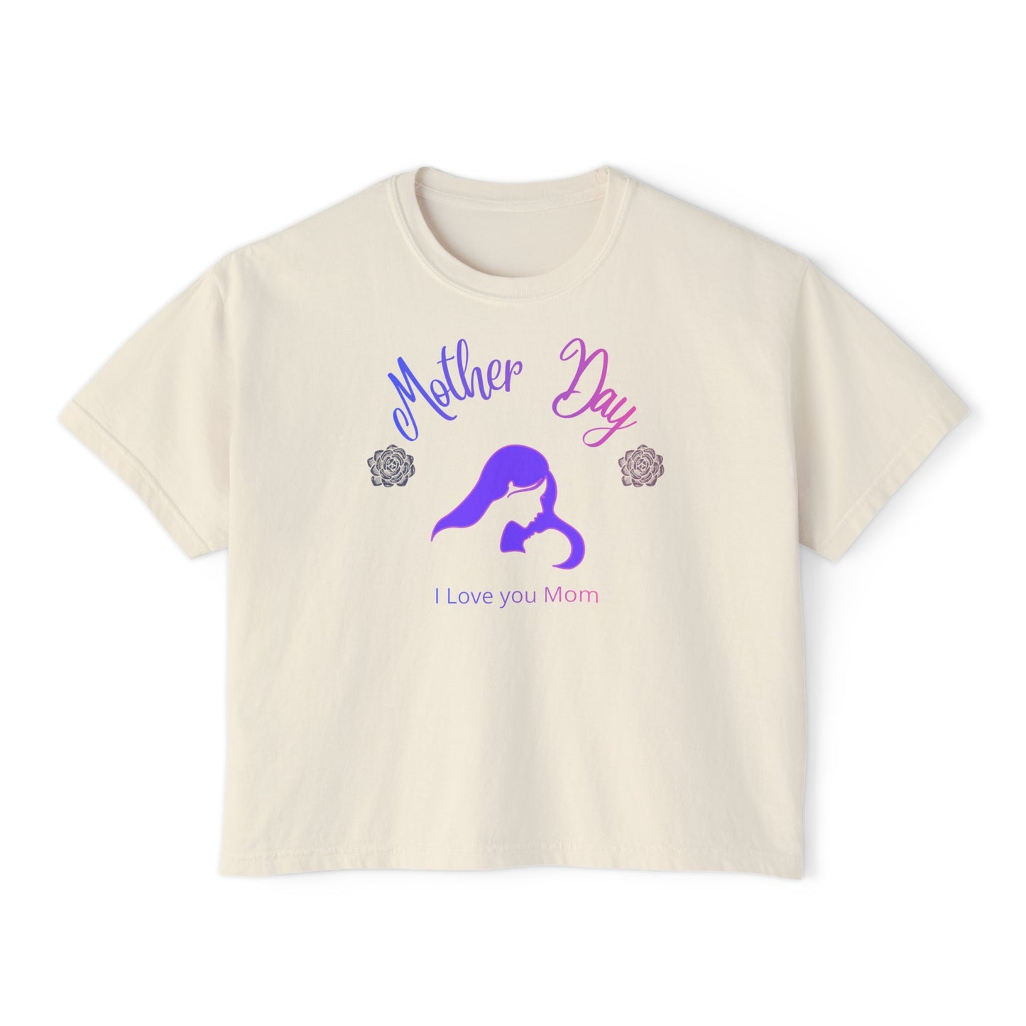 Ivory crop tee with Mother Day I Love You Mom design silhouette gift for mom soft aesthetic casual shirt