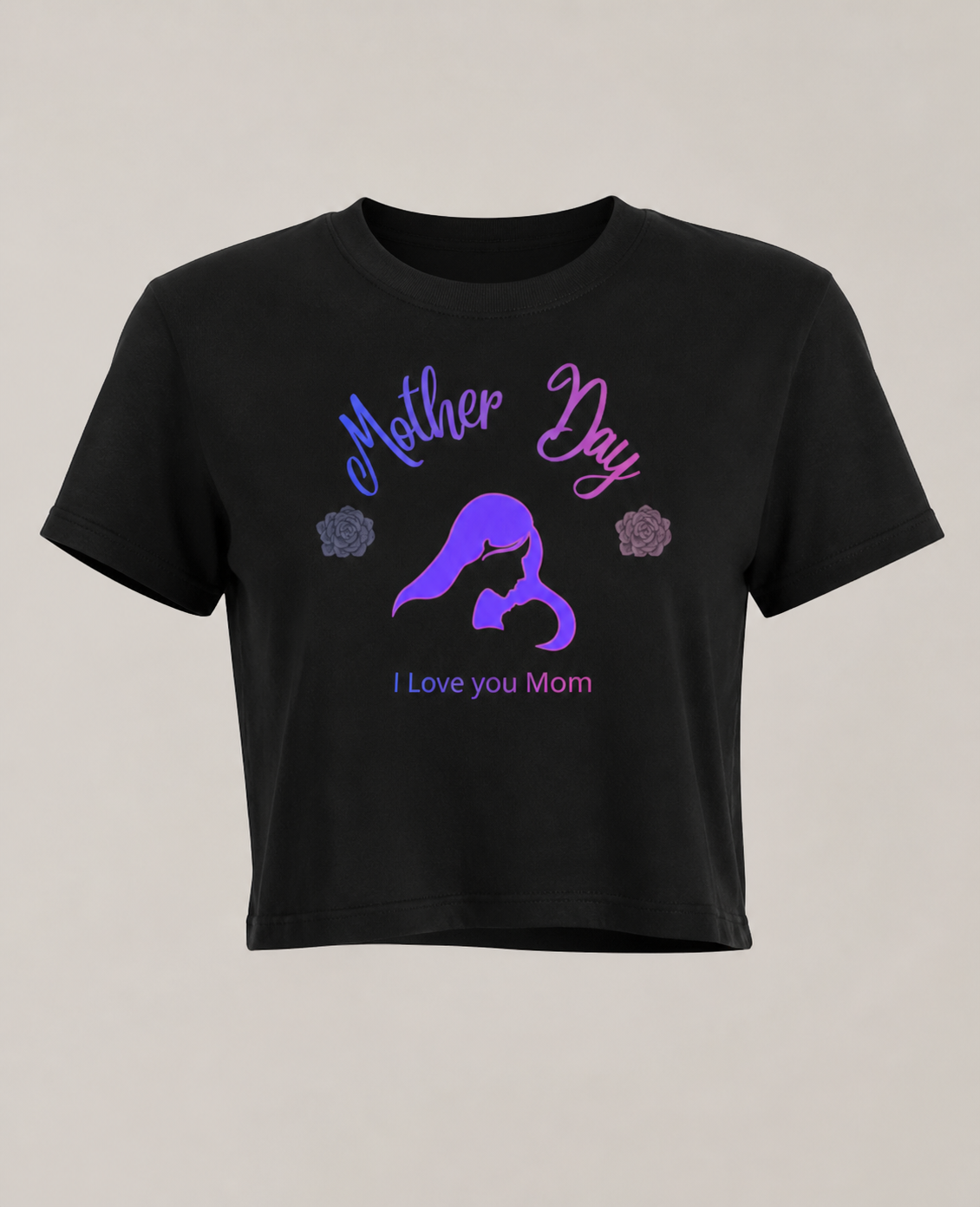 Black crop tee with Mother Day I Love You Mom design silhouette gift for mom soft aesthetic casual shirt