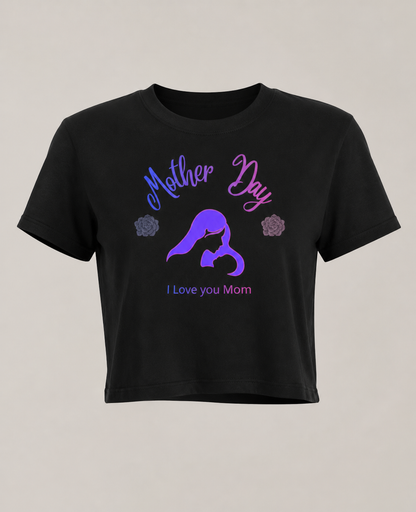 Black crop tee with Mother Day I Love You Mom design silhouette gift for mom soft aesthetic casual shirt