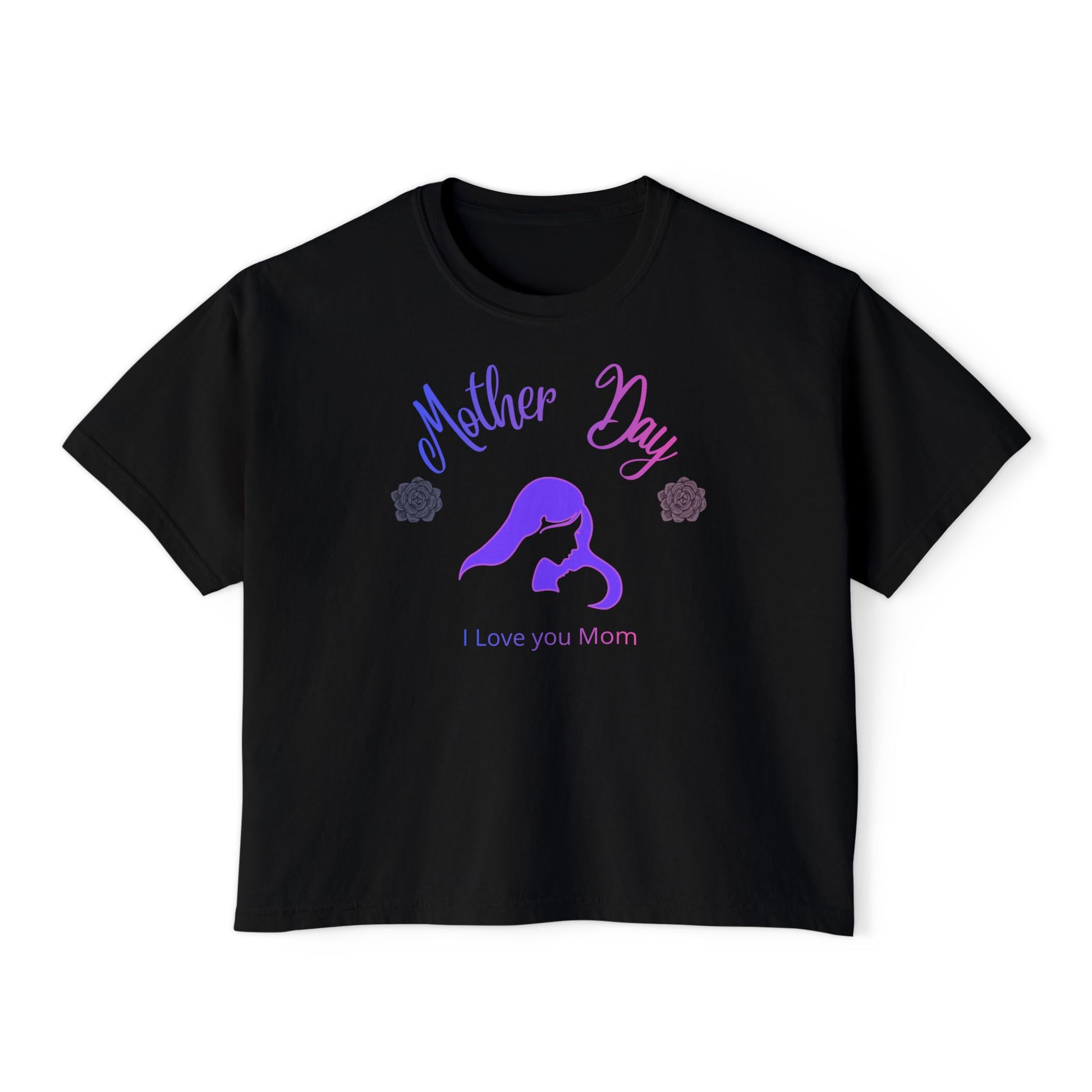 Black crop tee with Mother Day I Love You Mom design silhouette gift for mom soft aesthetic casual shirt